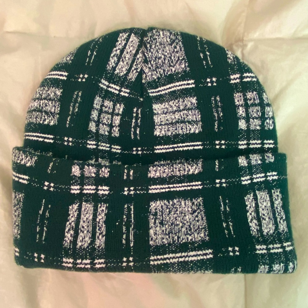 FA distorted plaid cuff beanie